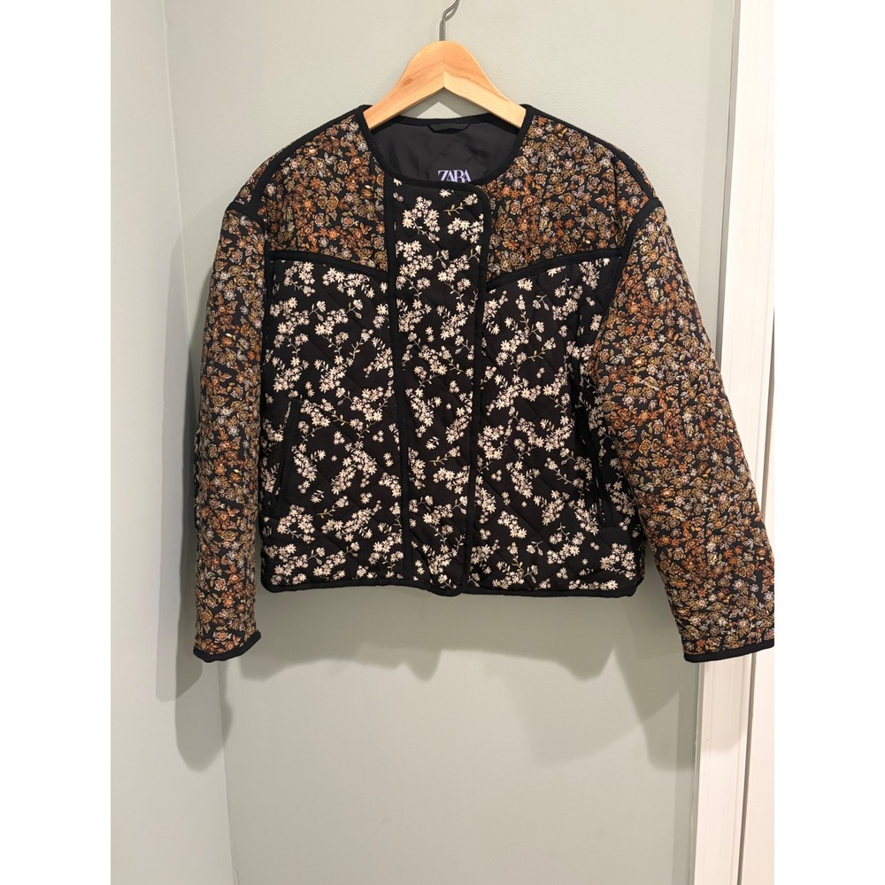 ZARA Kids Girls Floral Quilted Patchwork Jacket Snap Front Size 11/12